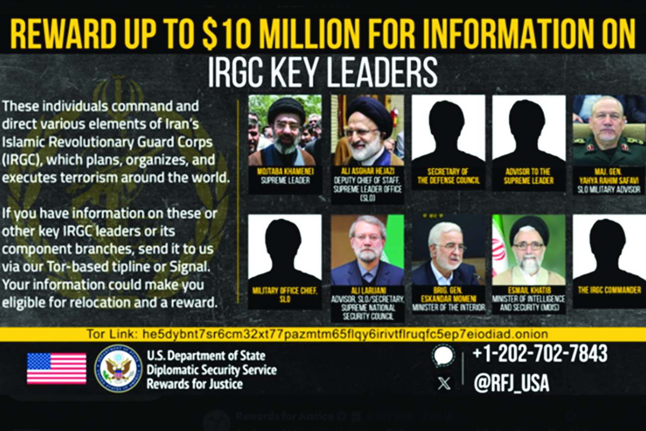 અમેરિકા ટોચના ઈરાની નેતાઓ વિશે માહિતી આપનારને એક કરોડ ડૉલરનું ઈનામ આપશે